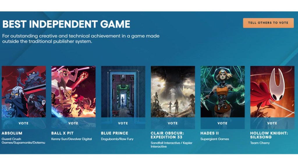 The nominees for Best Independent game at The Game Awards
