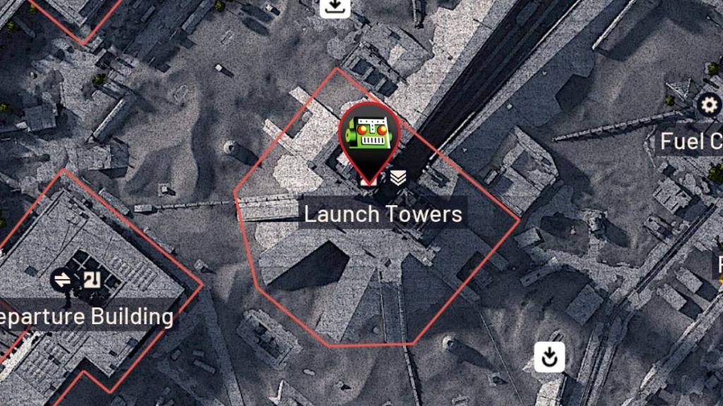 Launch Towers on a 3D render of the Spaceport map in ARC Raiders.