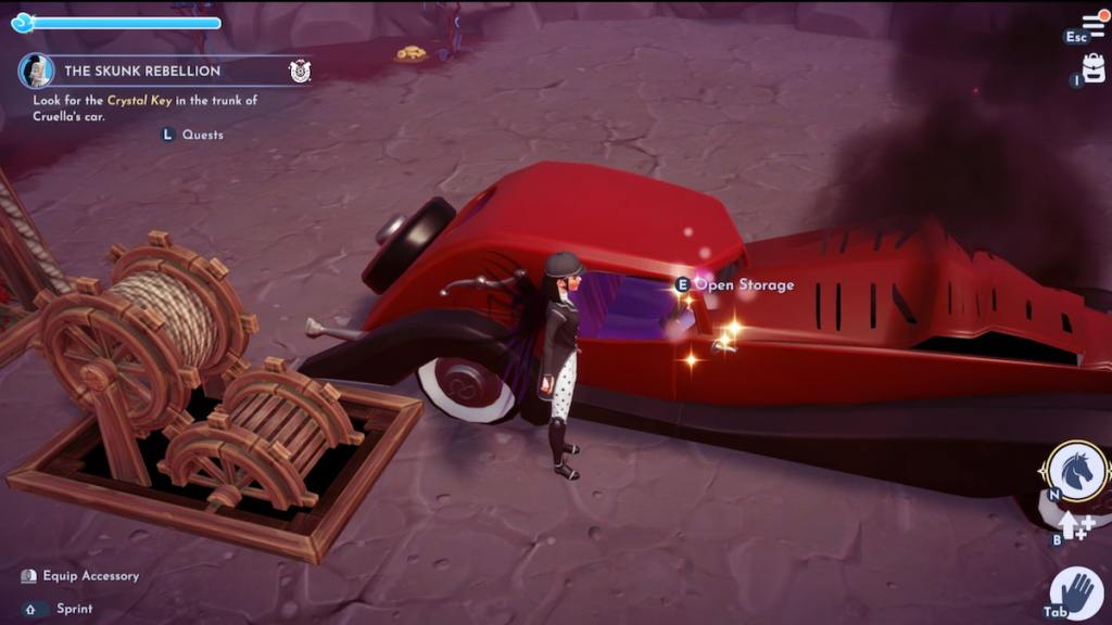 Sparkling spot on cruella's car in disney dreamlight valley