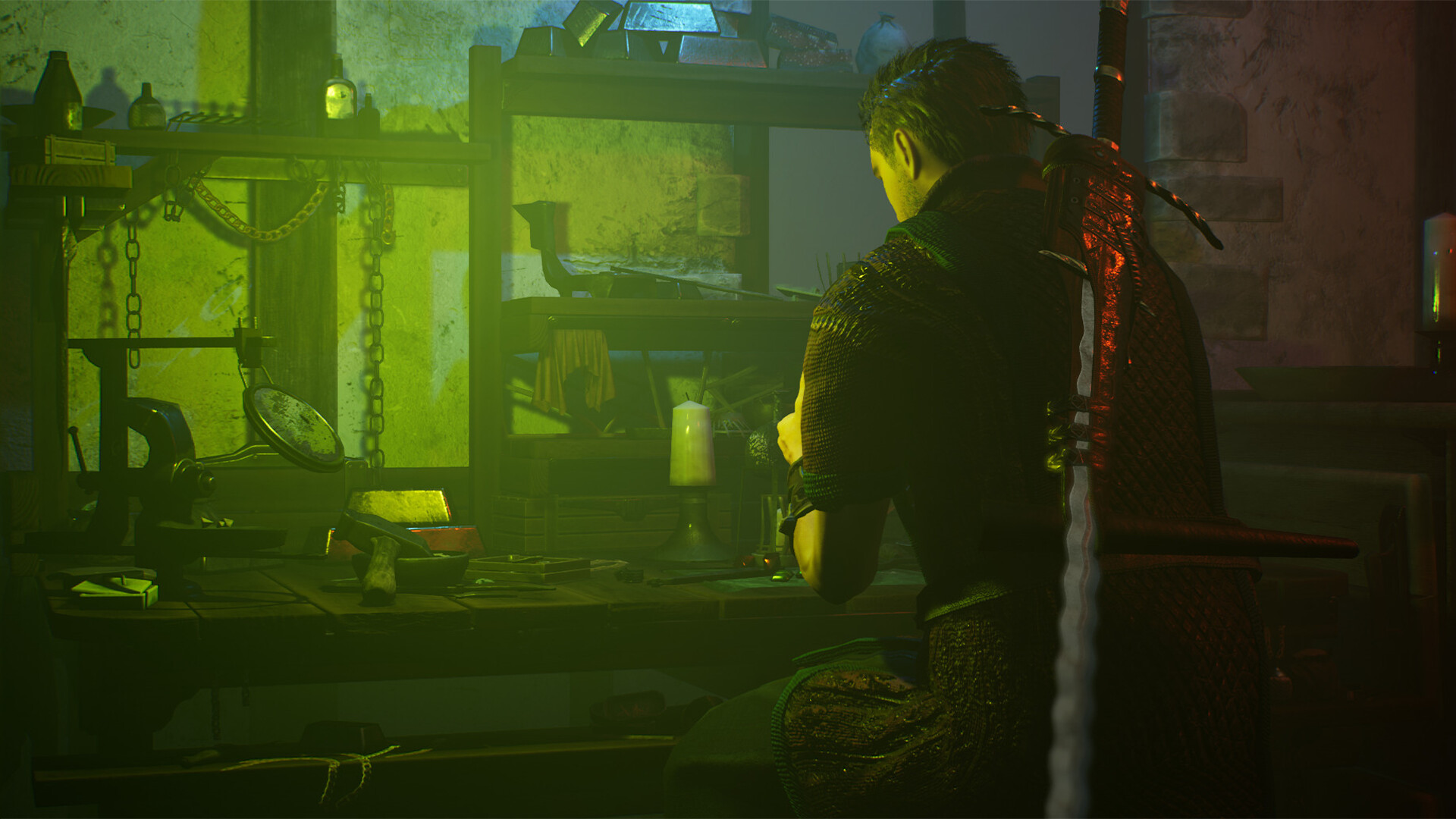 Players crafting an item in Of Ash and Steel