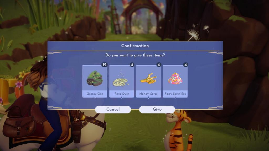 Giving tigger potion ingredients in disney dreamlight valley
