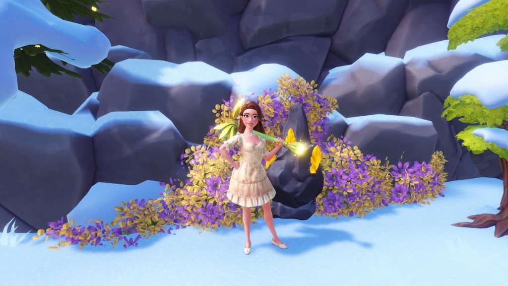 Holding pickaxe by yellow gem spot in disney dreamlight valley