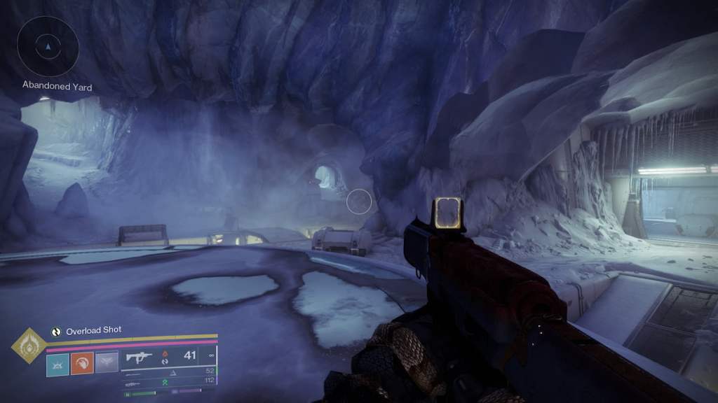 A guardian points at a small tunnel in Destiny 2's Fire and Ice mission.
