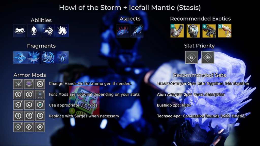 A Destiny 2 Titan build in Renegades using Icefall Mantle and Howl of the Storm with Stasis.