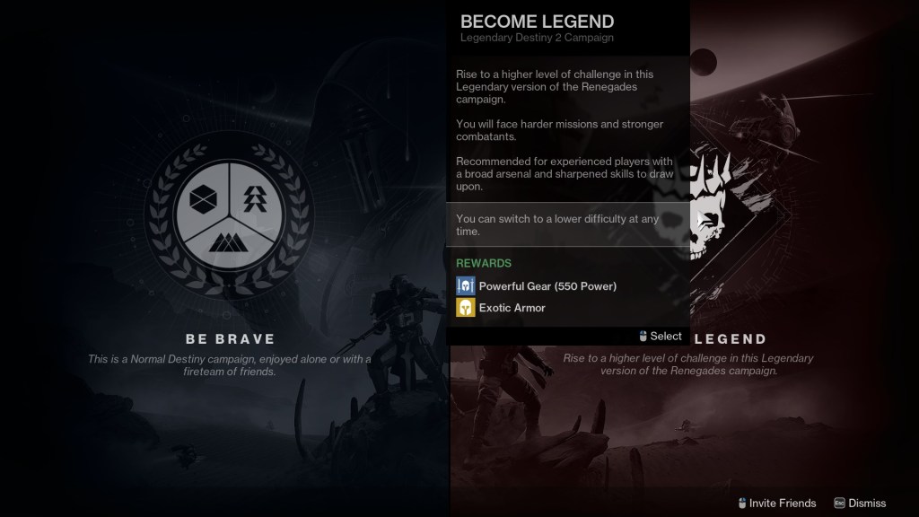 The rewards for the Legend Renegades campaign in Destiny 2 include 550 Gear and an Exotic.