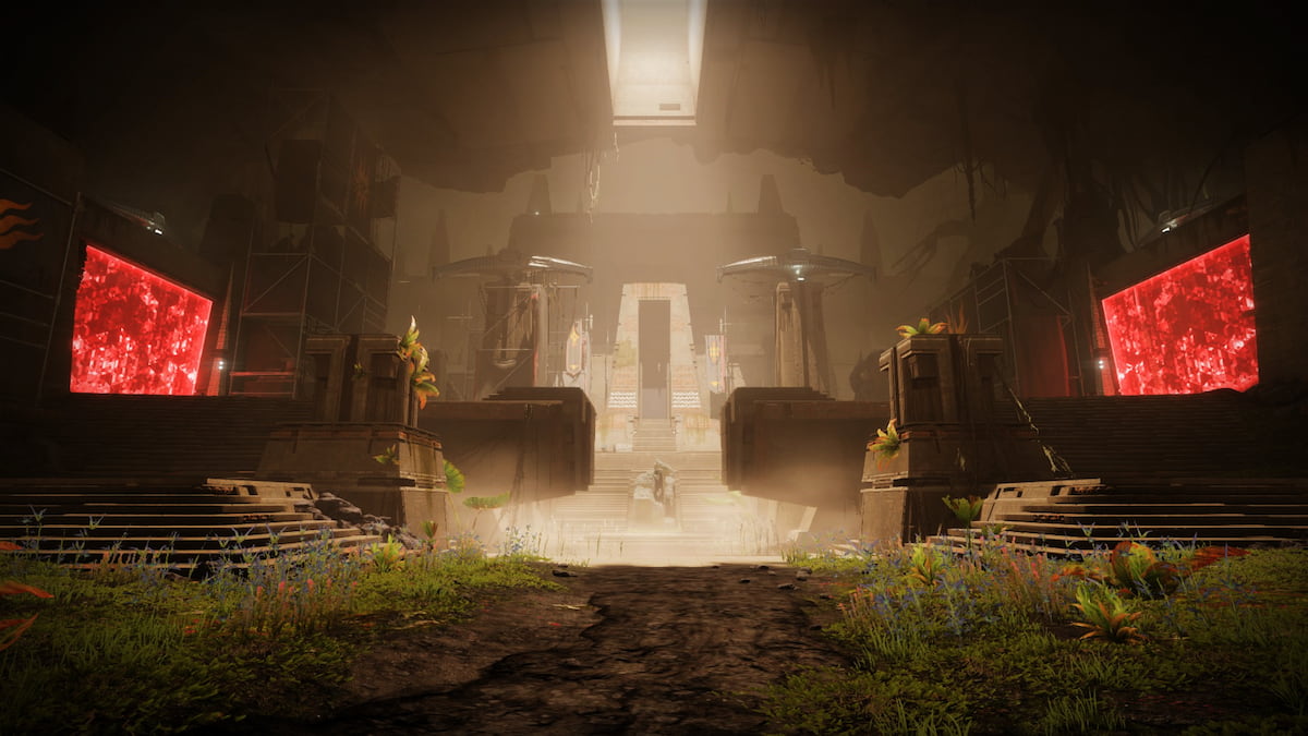 The courtyard of the Praxic Temple in the Equilibrium dungeon in Destiny 2.