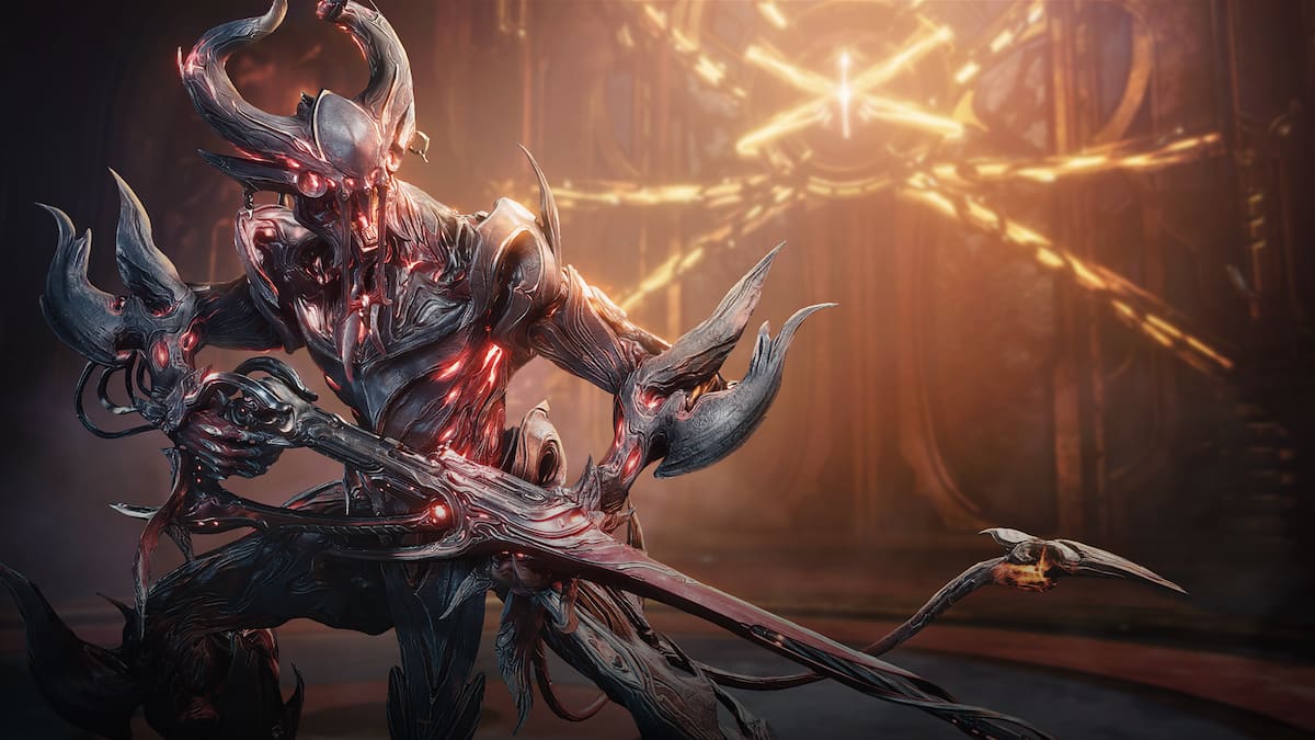 Uriel, the Devil Warframe, holds a Vinquibus bayonet.