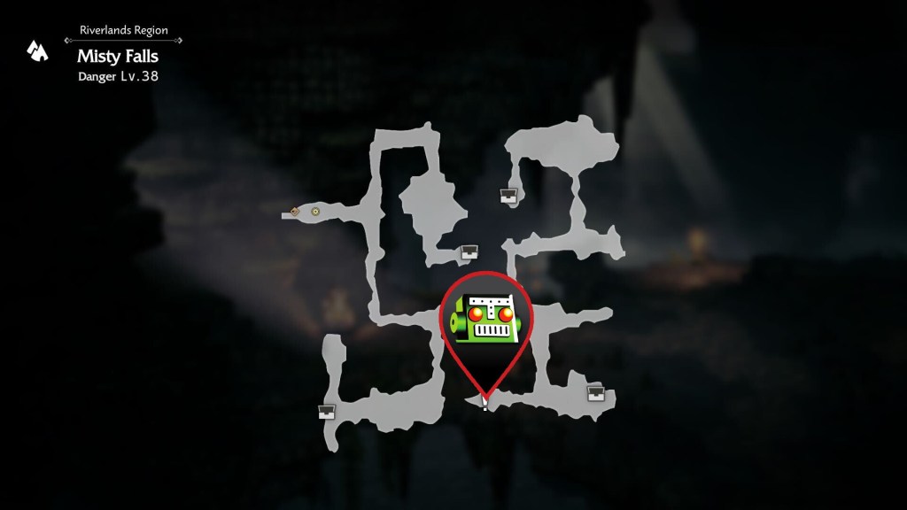 A map with a Destructoid logo pin showing where players need to go to find the Adrift in the Vast River book.