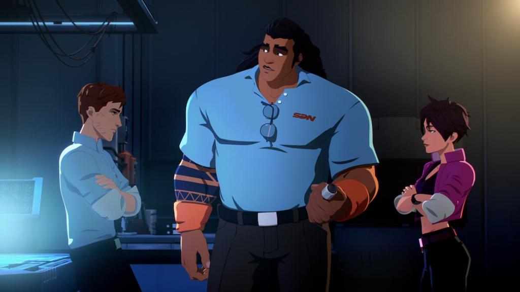 Three characters in Dispatch conversing.