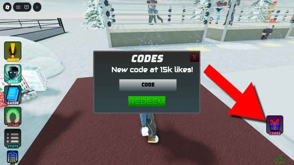 How to redeem codes in Untitled Roblox Boxing.