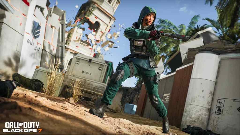 BO7 operator in green holding a pistol