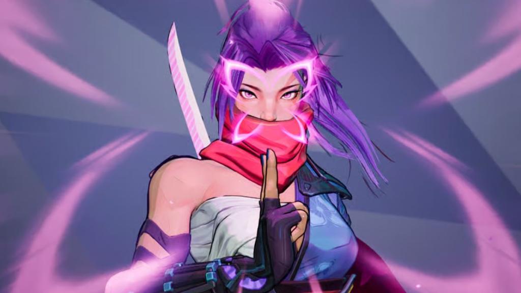 Psylocke, the new hero coming to Marvel Rivals, posing in key art.