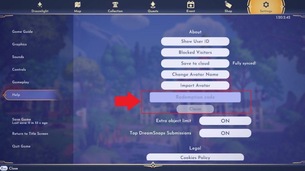 redeem code option in disney dreamlight valley