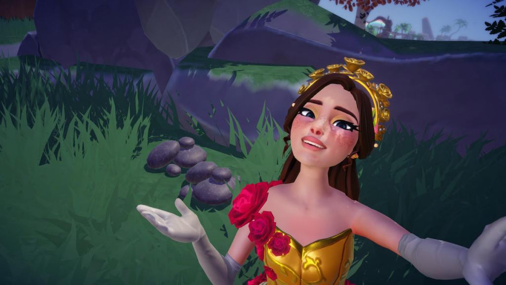 Taking picture with pebbles in disney dreamlight valley