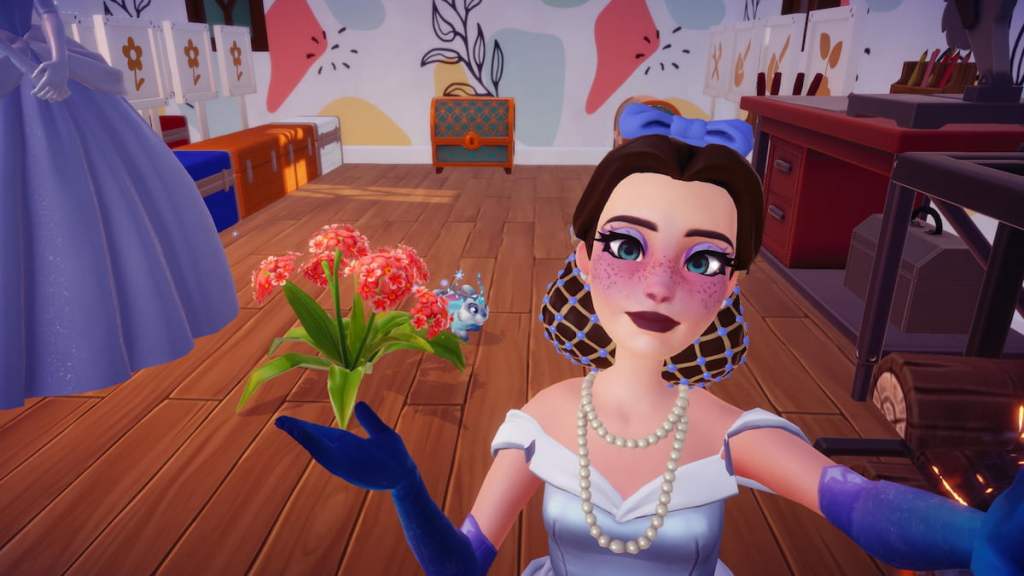 Taking picture with White & Red Hydrangea in disney dreamlight valley