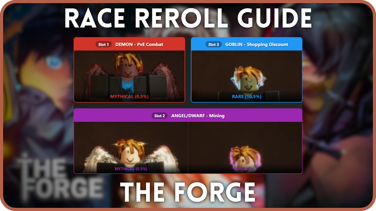 Preview of the best race loadout Demon, Goblin, Angel/Dwarf in The Forge Roblox experience.