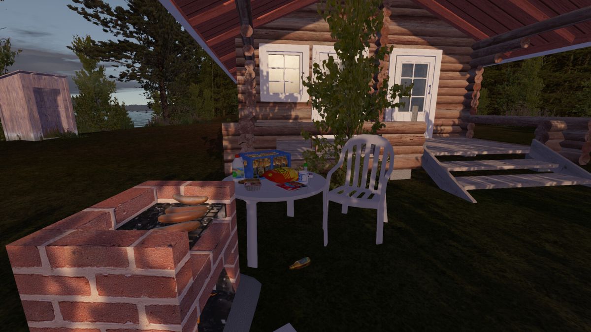 Sausages on a grill and beers on a table in My Summer Car.