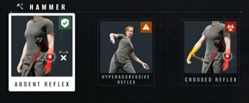 all reflex hammer responses on the symptom list