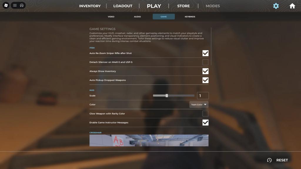 Preview of the best item and hud settings in BloxStrike Roblox experience.