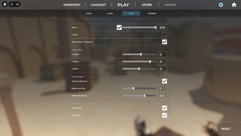 Best viewmodel, radar, and other settings in BloxStrike Roblox experience.