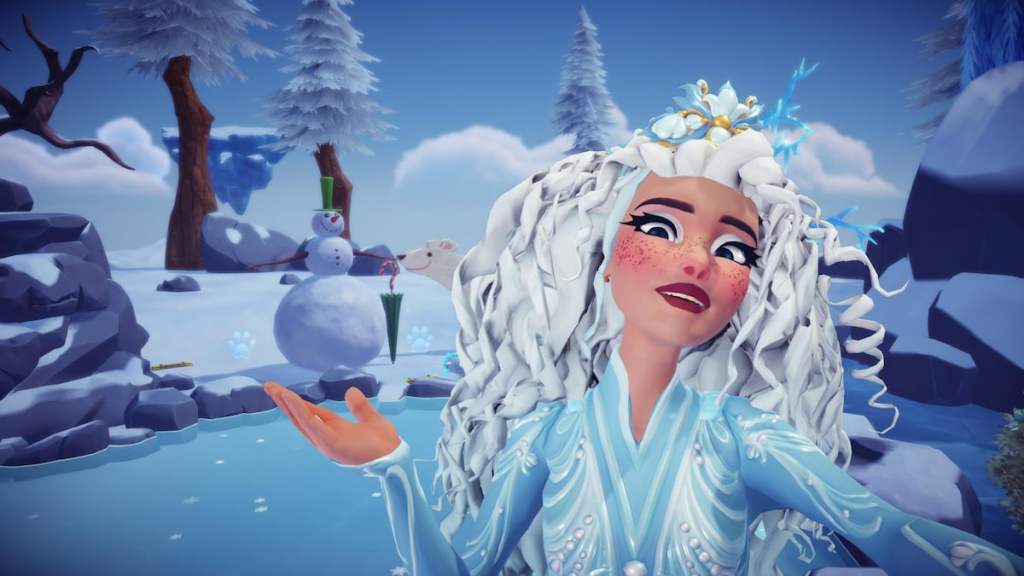 Taking picture with dapper snowman in disney dreamlight valley