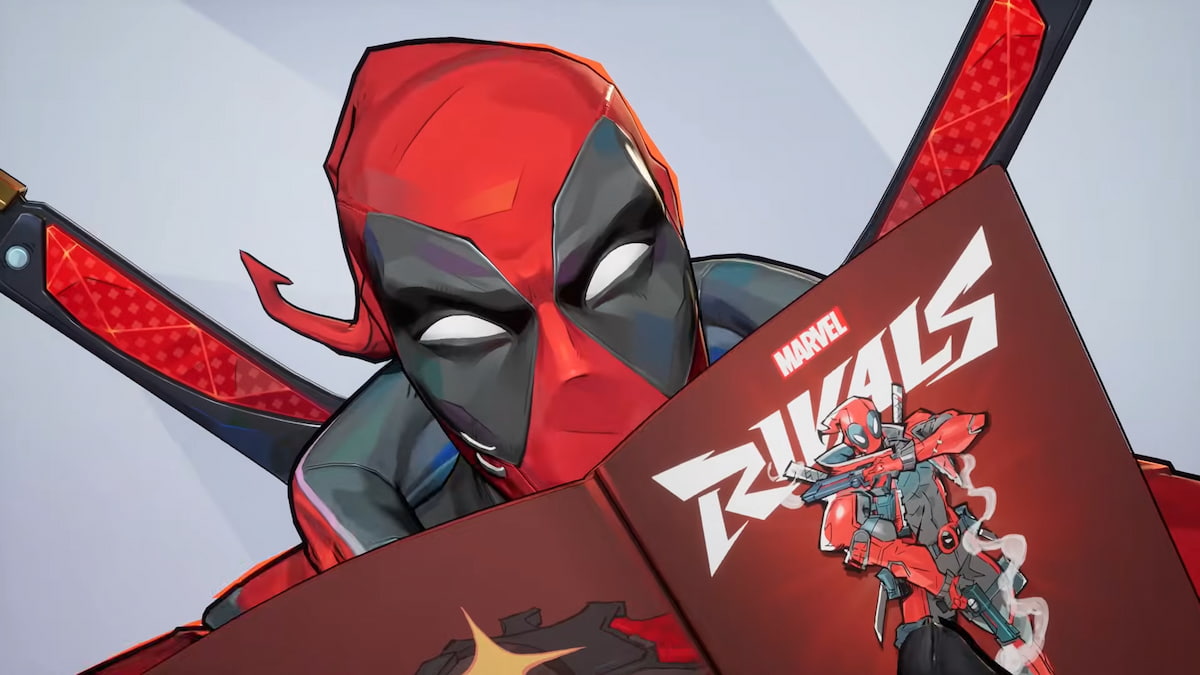Deadpool reading a book in marvel rivals