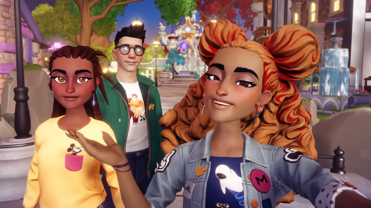 Three characters posing together in a selfie in disney dreamlight valley