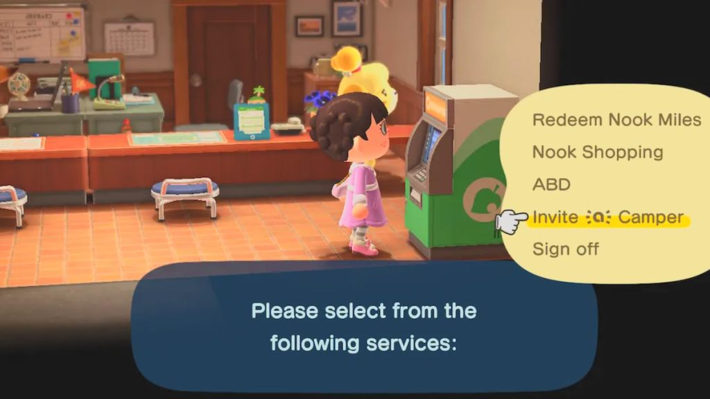 Invite a camper option in animal crossing new horizons