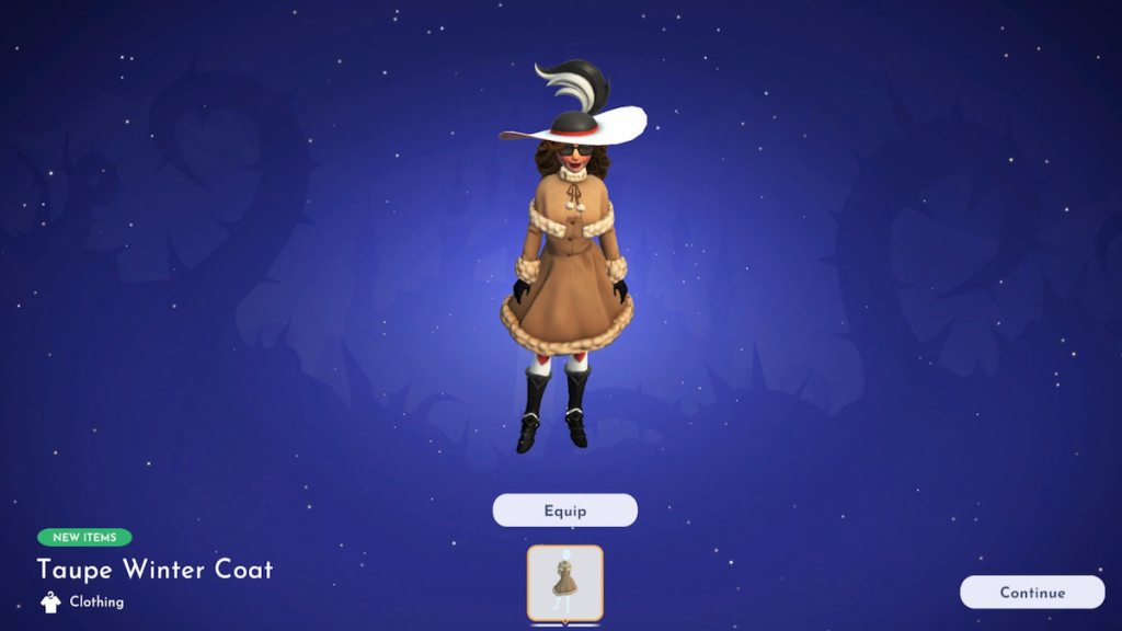 taupe winter coat in disney dreamlight valley