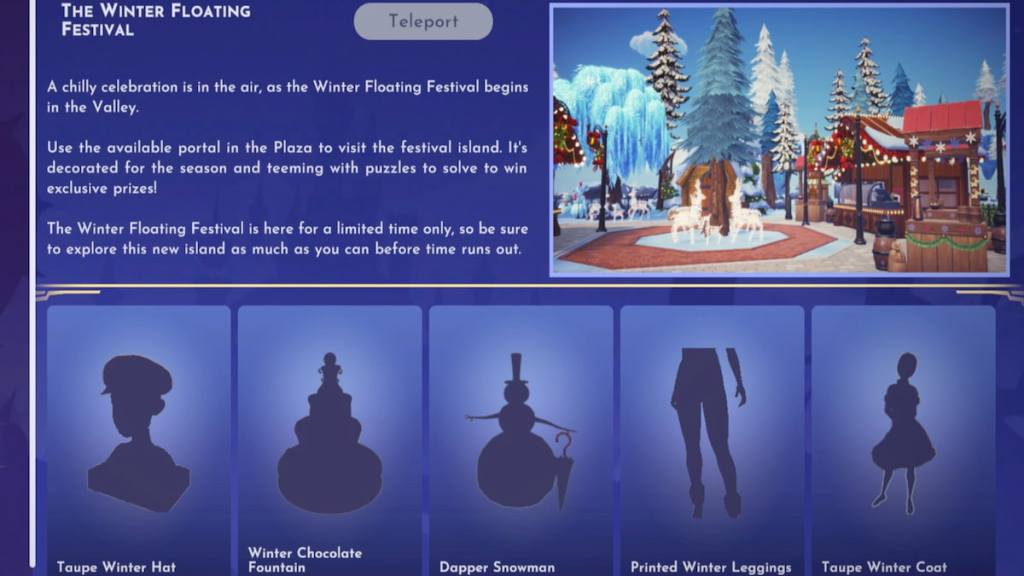 The winter floating festival page in disney dreamlight valley