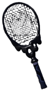 A black tennis racket dripping in ink. This is the Inky Racket from Mario Tennis Fever.