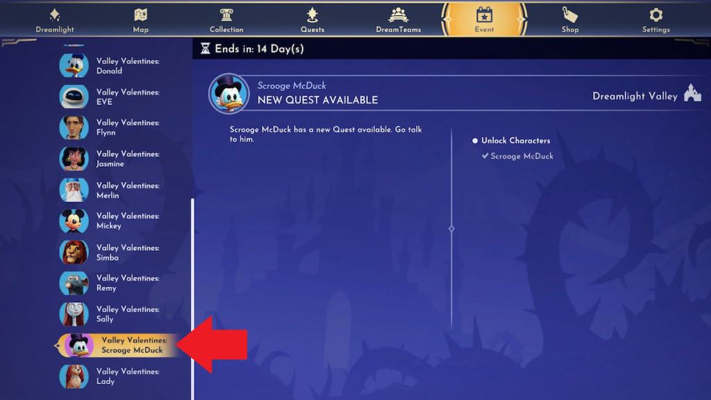 scrooge valley valentines quest marked in disney dreamlight valley