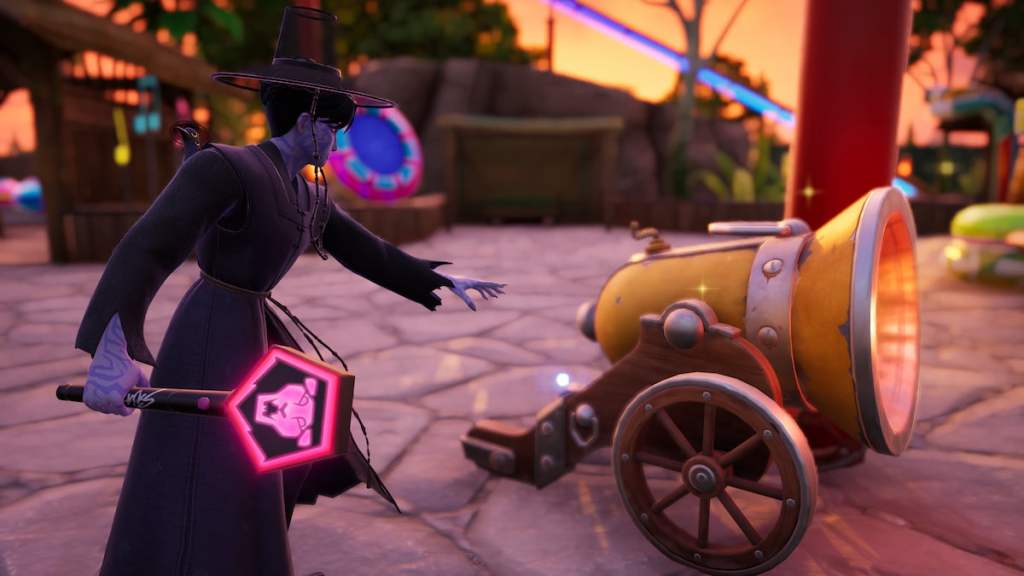 Interacting with a treasure cannon in fortnite