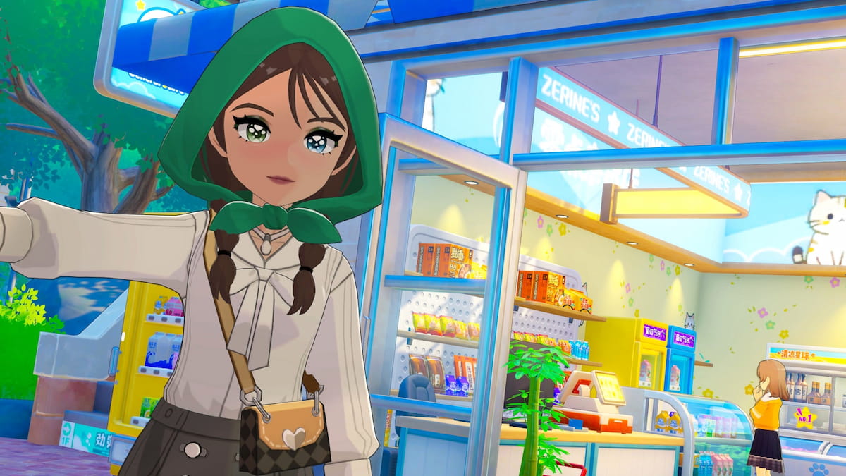 Taking a picture in front of a store in starsand island