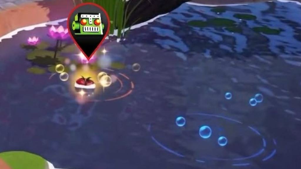 Shiny tomato in pond marked in disney dreamlight valley