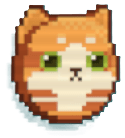 A coin shaped like an orange cat with green eyes