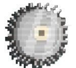 A silver coin that resembles a circular saw