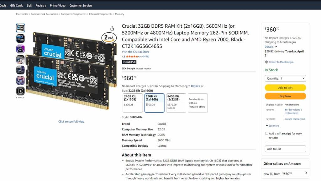 Corsair RAM prices on Amazon. 