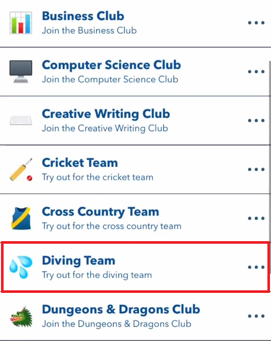 diving team in bitlife
