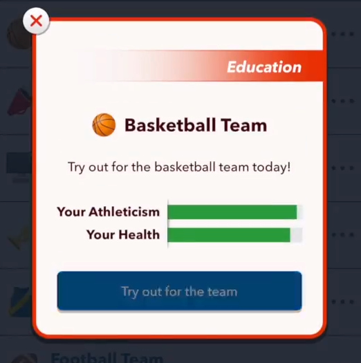 Joining basketball team in bitlife