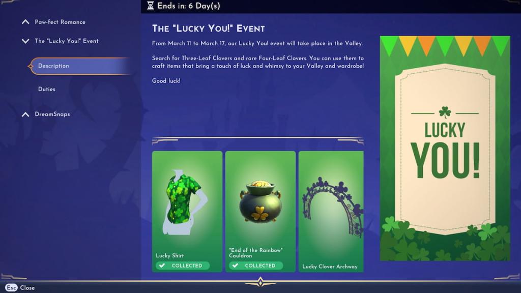 Lucky You event page in disney dreamlight valley