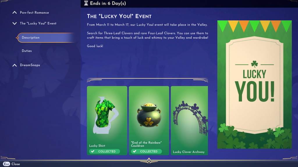 Lucky you event page in disney dreamlight valley