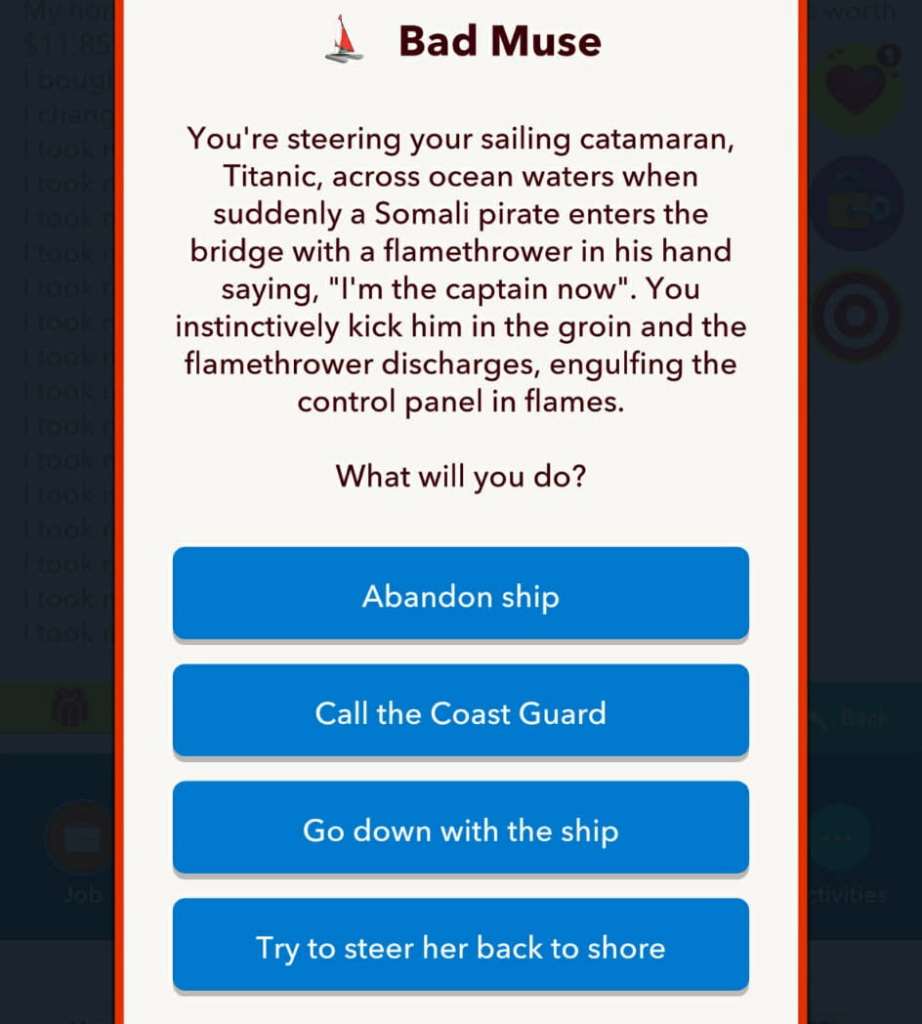 A shipwreck pop up in bitlife