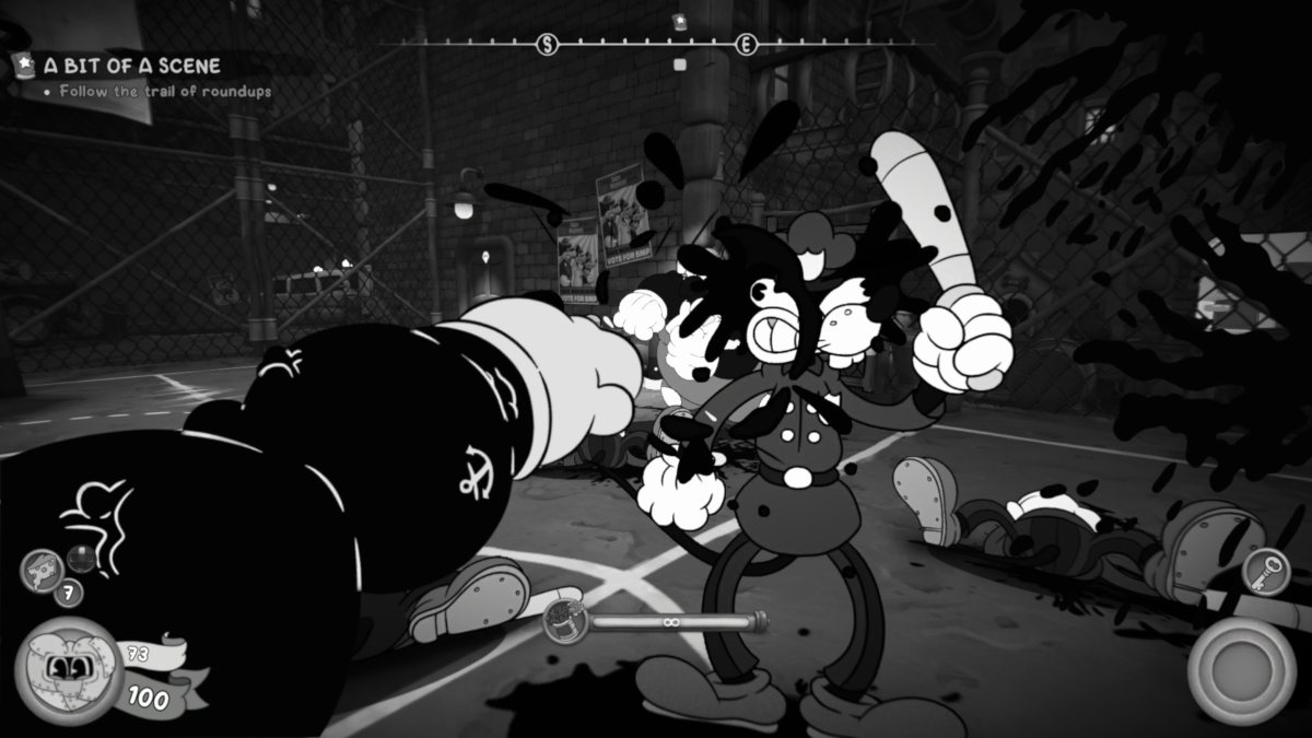 Power-up fists exploding the head of a corrupt cop