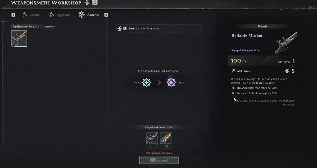 Weapons upgrade in Windrose