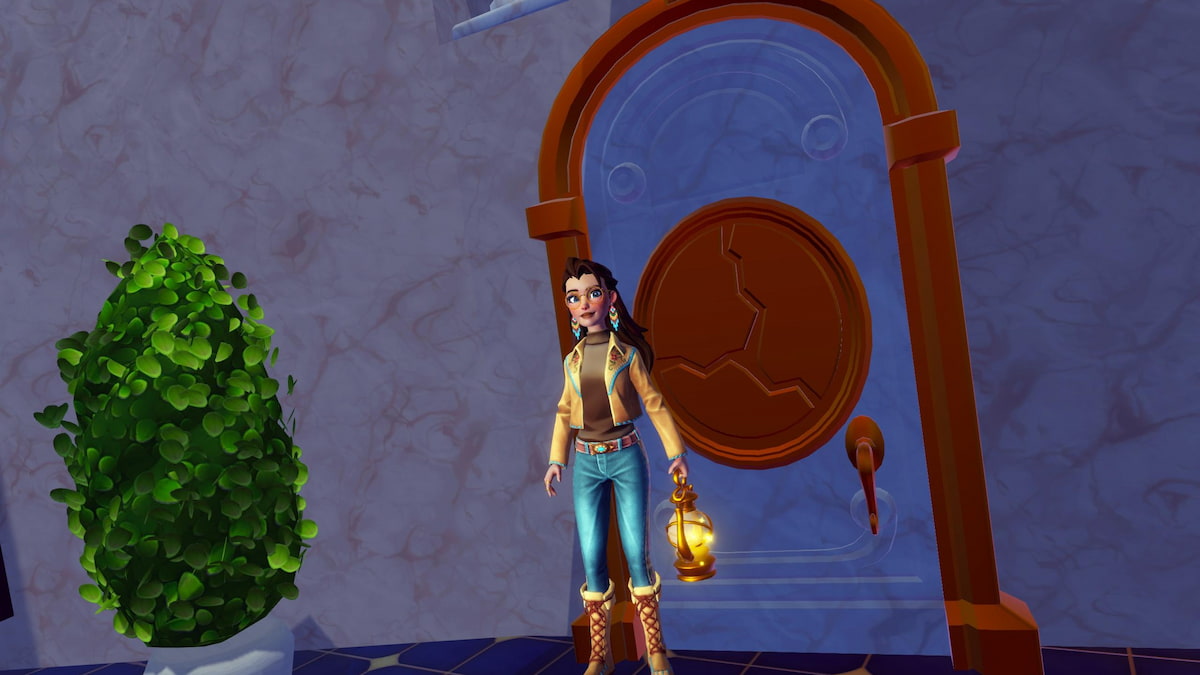 Player standing by a tangled web cracked door in disney dreamlight valley