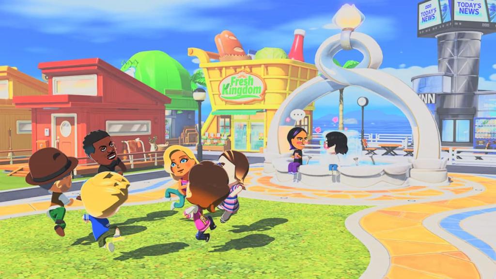 Characters by fountain in tomodachi life living the dream
