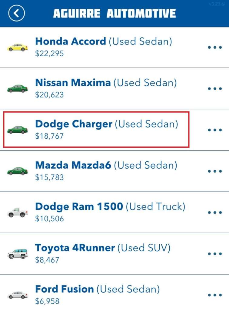 Dodge charger marked in bitlife