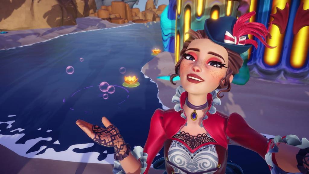 Purple ripple spot in water on beach in disney dreamlight valley