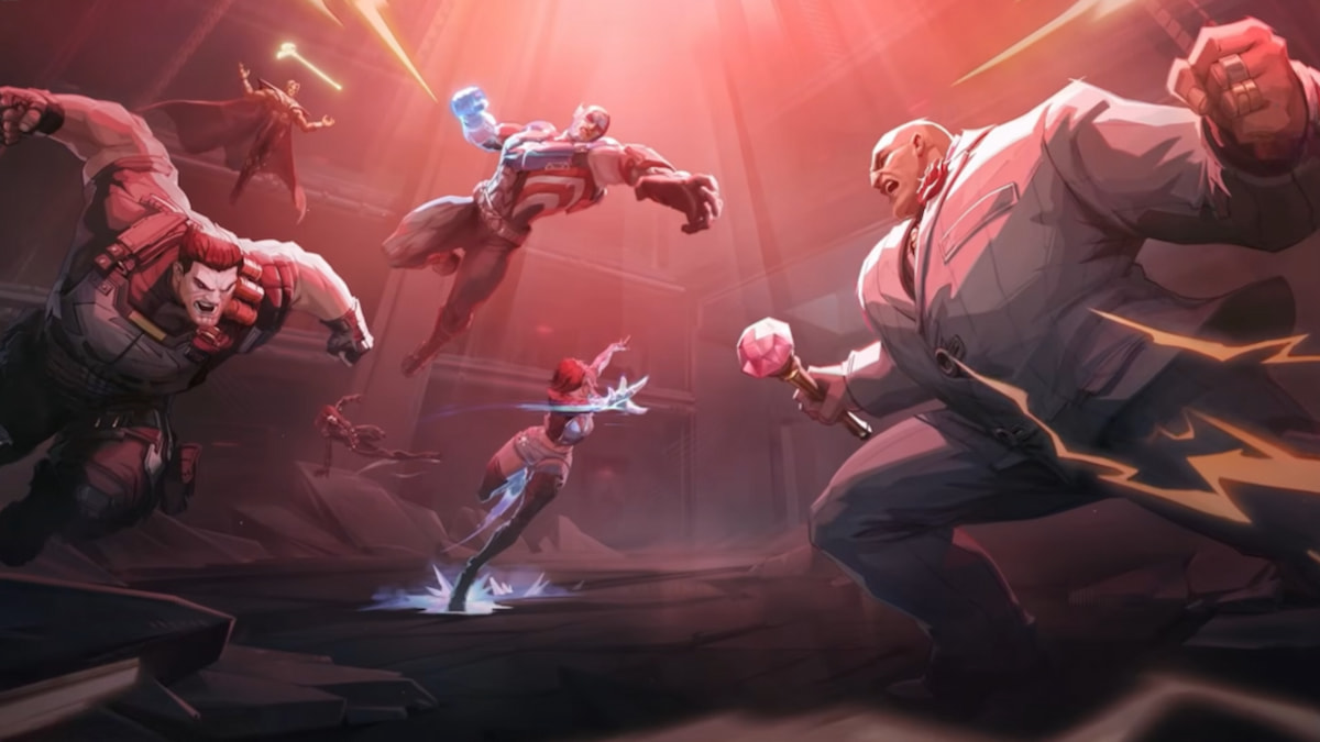 A group of heroes fighting kingpin in marvel rivals